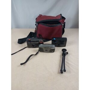 Point and Shoot Film Camera LOT of  3 - Kodak - Polaroid - Ansco 35mm + Bag